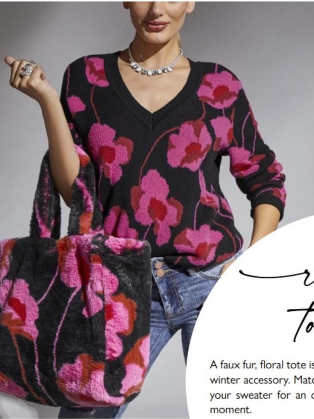 Cabi Rococo Floral Pink V Neck Sweater